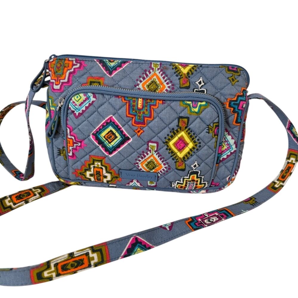 Vera Bradley Blue Aztec Print Quilted Canvas Crossbody Handbag Purse Shoulder